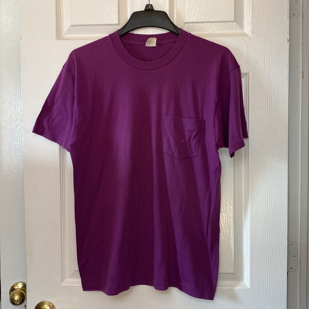 VTG 80’s Purple Pocket Shirts Crew Neck Short Sleeve Single Stitch T-Shirt